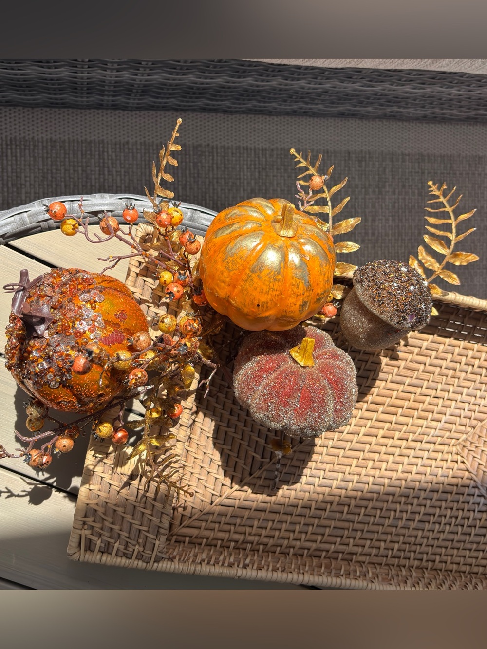 Faux Metallic Pumpkin & Berry Fall Table Centerpiece Swag Holiday